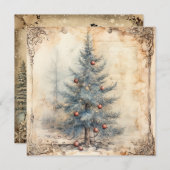 ヴィンテージブルークリスマスツリーカード シーズンカード (正面/裏面)