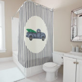 ヴィンテージブルークリスマスツリートラックシャワーカーテン シャワーカーテン (インサイチュ)