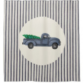 ヴィンテージブルークリスマスツリートラックシャワーカーテン シャワーカーテン (正面)