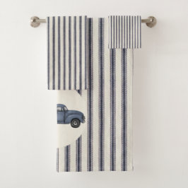 ヴィンテージブルークリスマスツリートラックタオルセット バスタオルセット