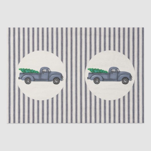 ヴィンテージブルークリスマスツリートラックティッシュペーパー 薄葉紙 (正面)