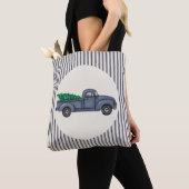 ヴィンテージブルークリスマスツリートラックトートバッグ トートバッグ (クローズアップ)