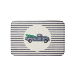 ヴィンテージブルークリスマスツリートラックバスマット バスマット