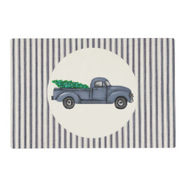 ヴィンテージブルークリスマスツリートラックビニールランチョンマット ラミネート プレート