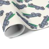 ヴィンテージブルークリスマスツリートラックラッピング紙 ラッピングペーパー (ロールコーナー)