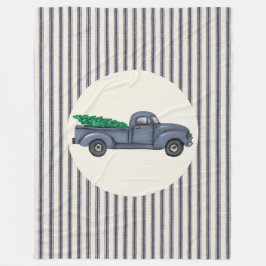 ヴィンテージブルークリスマスツリートラックラージブランケット フリースブランケット