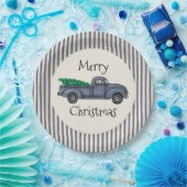 ヴィンテージブルークリスマスツリートラック紙プレート ペーパープレート (パーティー)