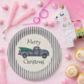 ヴィンテージブルークリスマスツリートラック紙プレート ペーパープレート (パーティー)