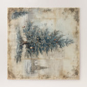 ヴィンテージブルークリスマスツリーパズル ジグソーパズル (横)