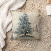 ヴィンテージブルークリスマスツリー装飾用クッション クッション (ブランケット)