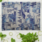 ヴィンテージブルークリスマスホリデービレッジ キッチンタオル (折り畳み)