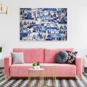 ヴィンテージブルークリスマスホリデービレッジ キャンバスプリント (インサイチュ (リビング))