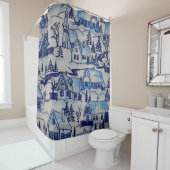 ヴィンテージブルークリスマスホリデービレッジ シャワーカーテン (インサイチュ)
