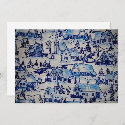 ヴィンテージブルークリスマスホリデービレッジ シーズンカード (正面/裏面)