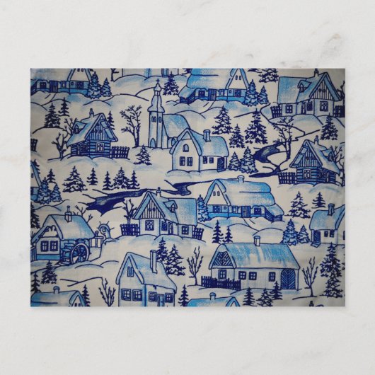 ヴィンテージブルークリスマスホリデービレッジ シーズンポストカード (正面)