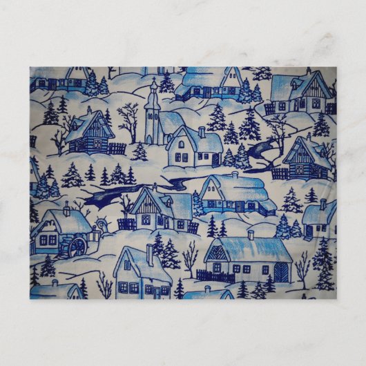 ヴィンテージブルークリスマスホリデービレッジ シーズンポストカード (正面)