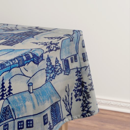 ヴィンテージブルークリスマスホリデービレッジ テーブルクロス (インサイチュ)