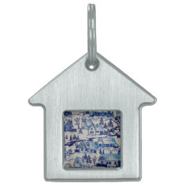 ヴィンテージブルークリスマスホリデービレッジ ペットネームタグ