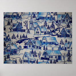 ヴィンテージブルークリスマスホリデービレッジ ポスター