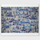 ヴィンテージブルークリスマスホリデービレッジ ラッピングペーパー (フラット)