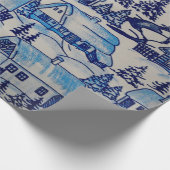 ヴィンテージブルークリスマスホリデービレッジ ラッピングペーパー (角)