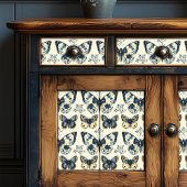 ヴィンテージブルークリームシャビーシックな蝶のデコップページ 薄葉紙