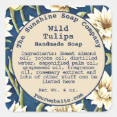 ヴィンテージブルークリームフローラ石鹸の化粧品ラベル2 スクエアシール (正面)