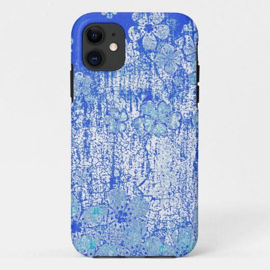 ヴィンテージブルーグランジフローラ壁の背景 Case-Mate iPhoneケース (裏面)