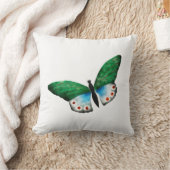 ヴィンテージブルーグリーンバタフライイラストレーション クッション (ブランケット)
