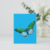 ヴィンテージブルーグリーンバタフライイラストレーション ポストカード (スタンド正面)
