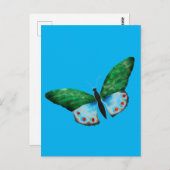 ヴィンテージブルーグリーンバタフライイラストレーション ポストカード (正面/裏面)