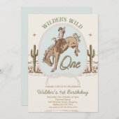 ヴィンテージブルーグリーンバッカルーウェスタン1歳 招待状 (正面/裏面)