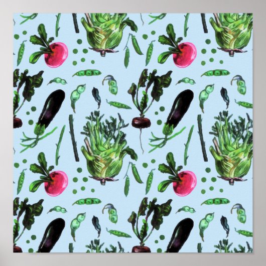 ヴィンテージブルーグリーンベジタブルガーデンウォーター色 ポスター (正面)