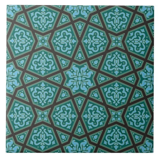 ヴィンテージブルーグレーアラビアエジプト幾何学模様 タイル (正面)