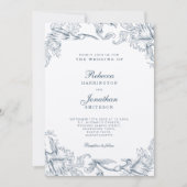 ヴィンテージブルーグレーフローラ結婚式招待状 招待状 (正面)