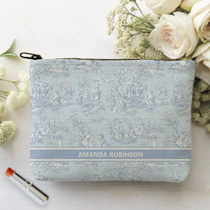 ヴィンテージブルーグレーtoile de jouy printed アクセサリーポーチ