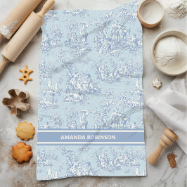 ヴィンテージブルーグレーtoile de jouy printed キッチンタオル