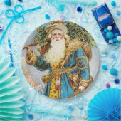 ヴィンテージブルーコートサンタクロースとクリスマスツリー ペーパープレート (パーティー)