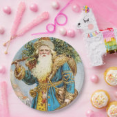 ヴィンテージブルーコートサンタクロースとクリスマスツリー ペーパープレート (パーティー)