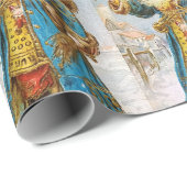 ヴィンテージブルーコートサンタクロースとクリスマスツリー ラッピングペーパー (ロールコーナー)