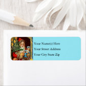 ヴィンテージブルーサンタクロースとおもちゃのクリスマスツリー ラベル (インサイチュ)