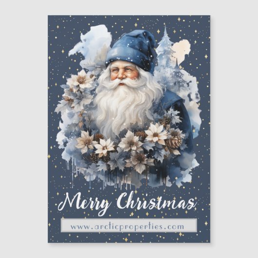 ヴィンテージブルーサンタホリデイマグネティックカード (正面)