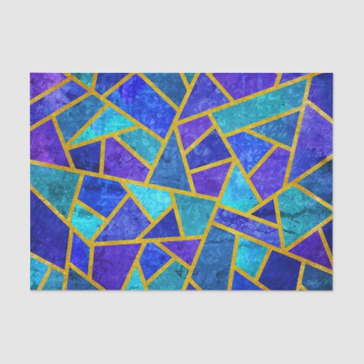 ヴィンテージブルーシェードと金ゴールド幾何学模様 薄葉紙 (正面)