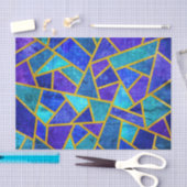 ヴィンテージブルーシェードと金ゴールド幾何学模様 薄葉紙 (クラフト)