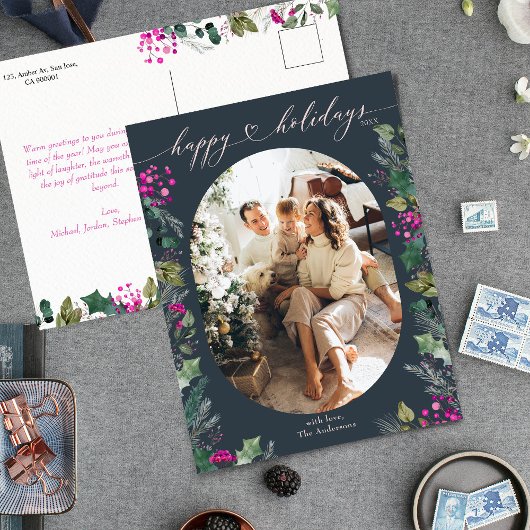 ヴィンテージブルーシック家族写真 シーズンポストカード