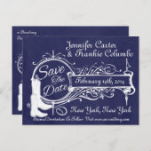 ヴィンテージブルーシャルボードカウボーイ日付を保存 案内ポストカード (正面/裏面)