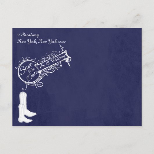 ヴィンテージブルーシャルボードカウボーイ日付を保存 案内ポストカード (裏面)