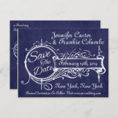 ヴィンテージブルーシャルボード日付の保存 案内ポストカード (正面/裏面)