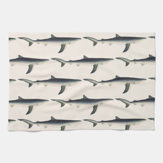 ヴィンテージブルーシャーク、水中競技海マリンライフ キッチンタオル (横)
