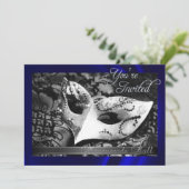 ヴィンテージブルーシルクマスカレードボール招待状 招待状 (スタンド正面)